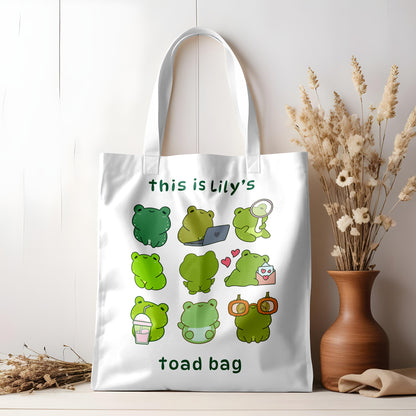 Custom Name Toad Tote Bag for Kids – Cute Frog-Themed Bag 16x16