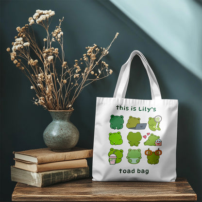 Custom Name Toad Tote Bag for Kids – Cute Frog-Themed Bag 16x16