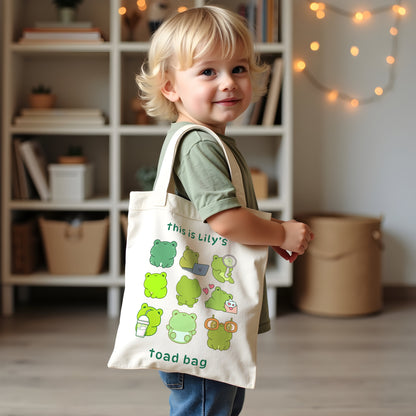 Custom Name Toad Tote Bag for Kids – Cute Frog-Themed Bag 16x16