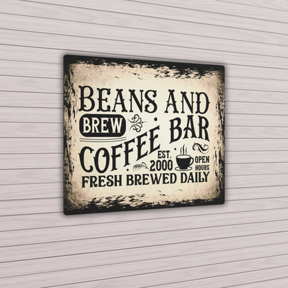 Vintage Coffee Bar Metal Sign Beans and Brew Wall Art