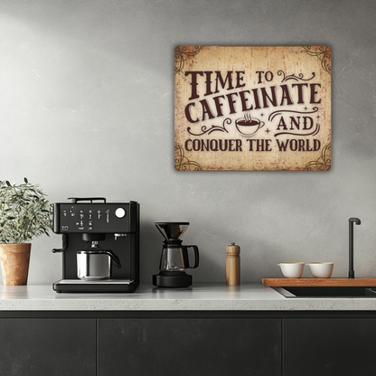 Time to Caffeinate Metal Sign – Vintage Coffee Wall Art