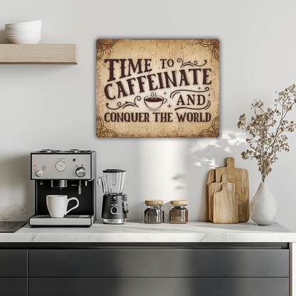 Time to Caffeinate Metal Sign – Vintage Coffee Wall Art