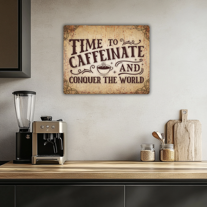 Time to Caffeinate Metal Sign – Vintage Coffee Wall Art