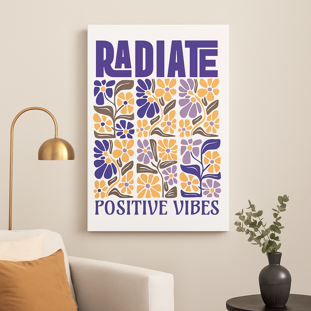 Radiate Positive Vibes – Boho Floral Canvas Wall Art | Inspirational Quote Décor