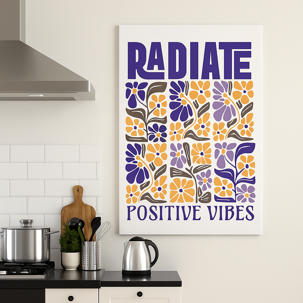 Radiate Positive Vibes – Boho Floral Canvas Wall Art | Inspirational Quote Décor