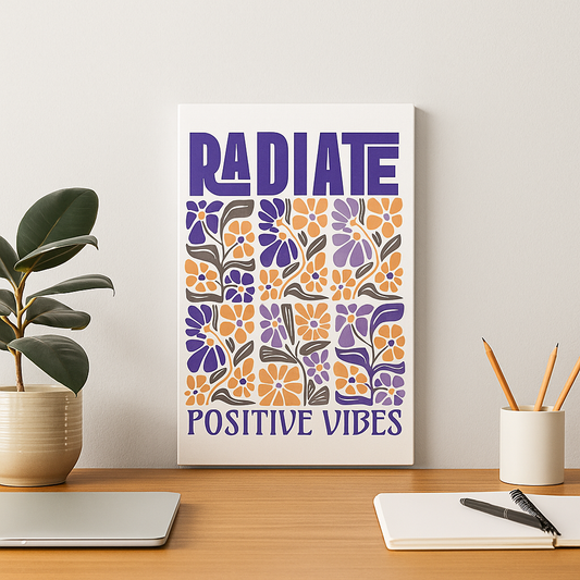 Radiate Positive Vibes – Boho Floral Canvas Wall Art | Inspirational Quote Décor