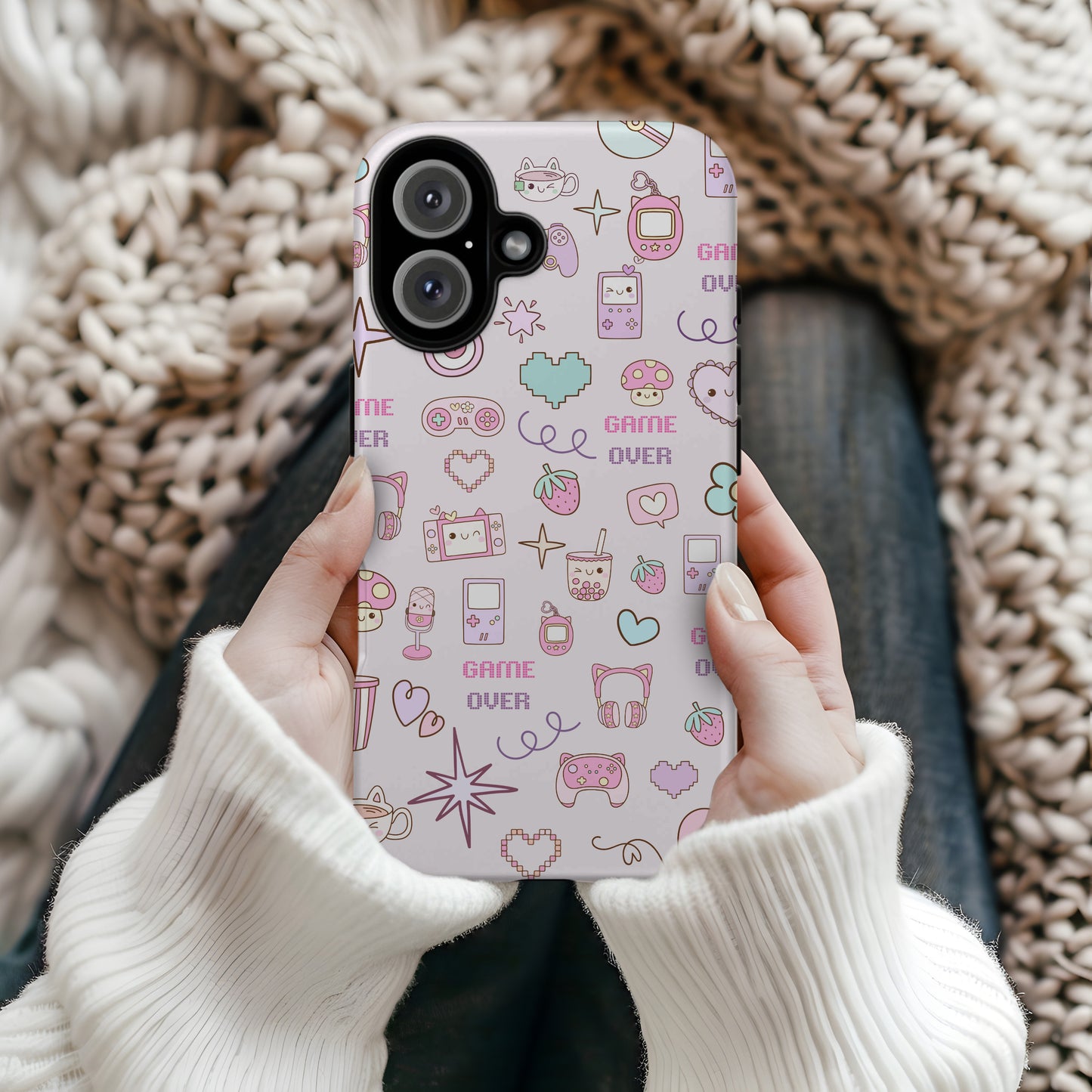 Kawaii Gamer Girl iPhone 16 Case – Cute Pastel Gaming-Themed Phone Cover for Girls