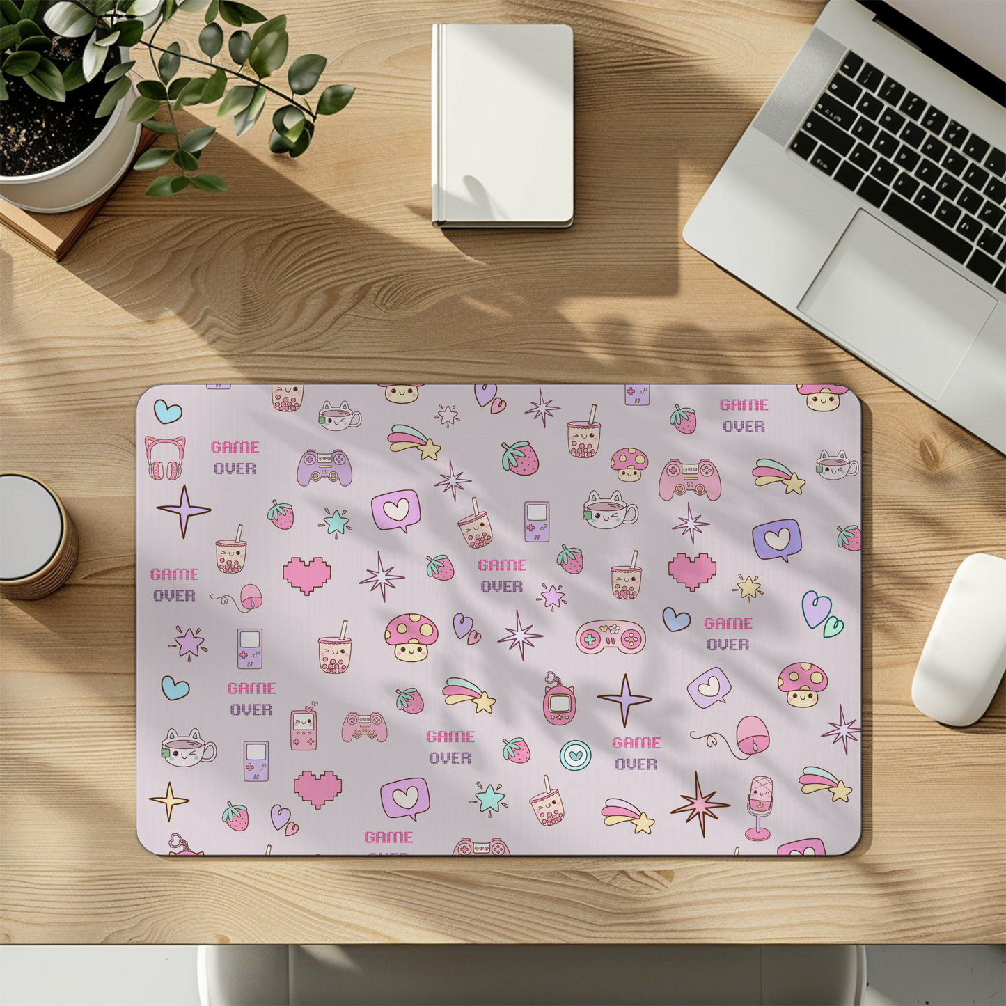Kawaii Gamer Desk Mat – Cute Gaming Mouse Pad for Girls | "Game Over" Pastel Desk Accessory