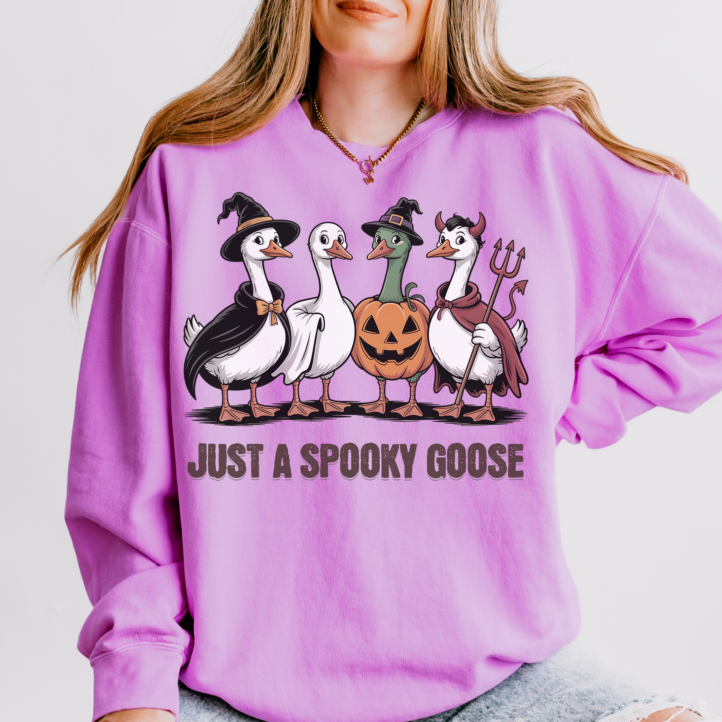 Just a Spooky Goose Sweatshirt – Funny Halloween Crewneck