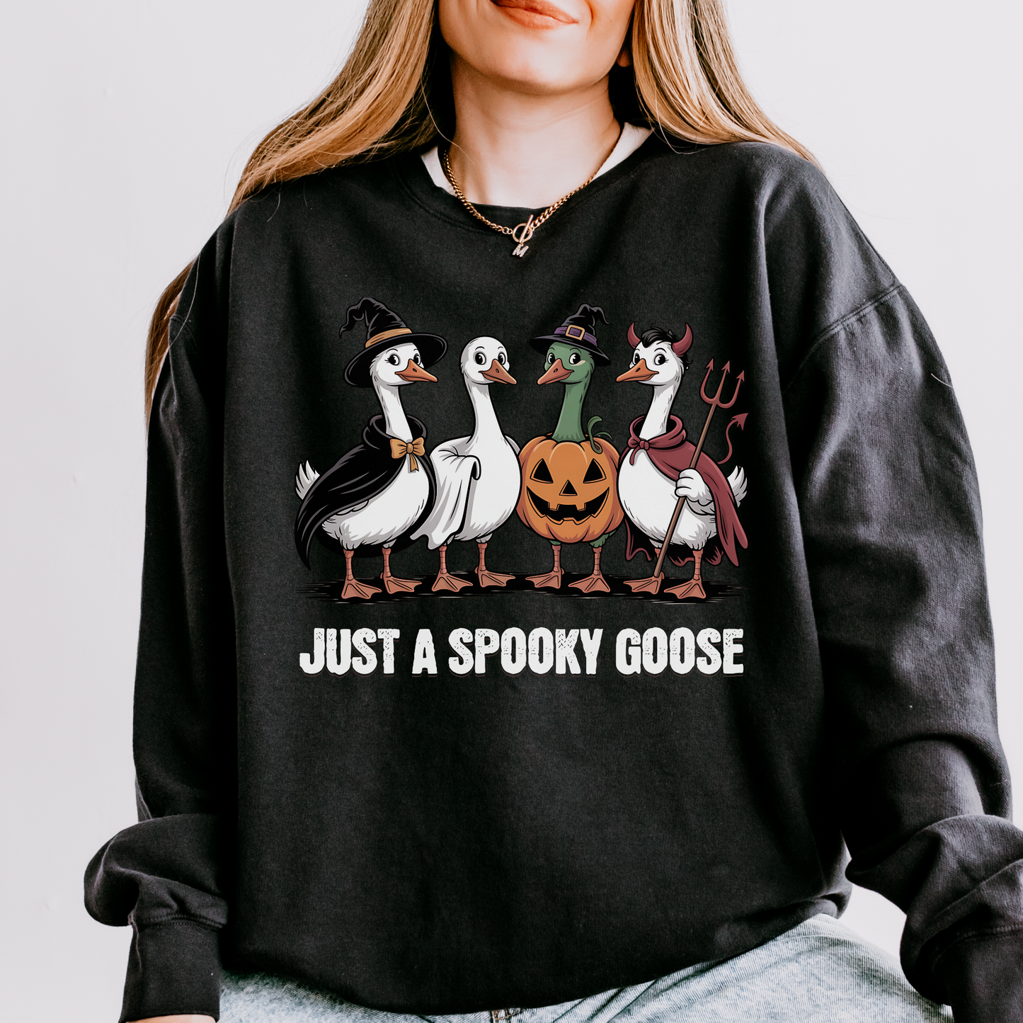 Just a Spooky Goose Sweatshirt – Funny Halloween Crewneck