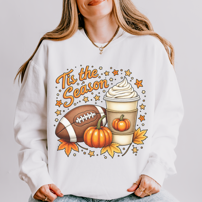 ‘Tis the Season Fall Sweatshirt – Pumpkin Spice, Football & Autumn Vibes Cozy Crewneck Pullover