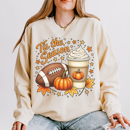 ‘Tis the Season Fall Sweatshirt – Pumpkin Spice, Football & Autumn Vibes Cozy Crewneck Pullover