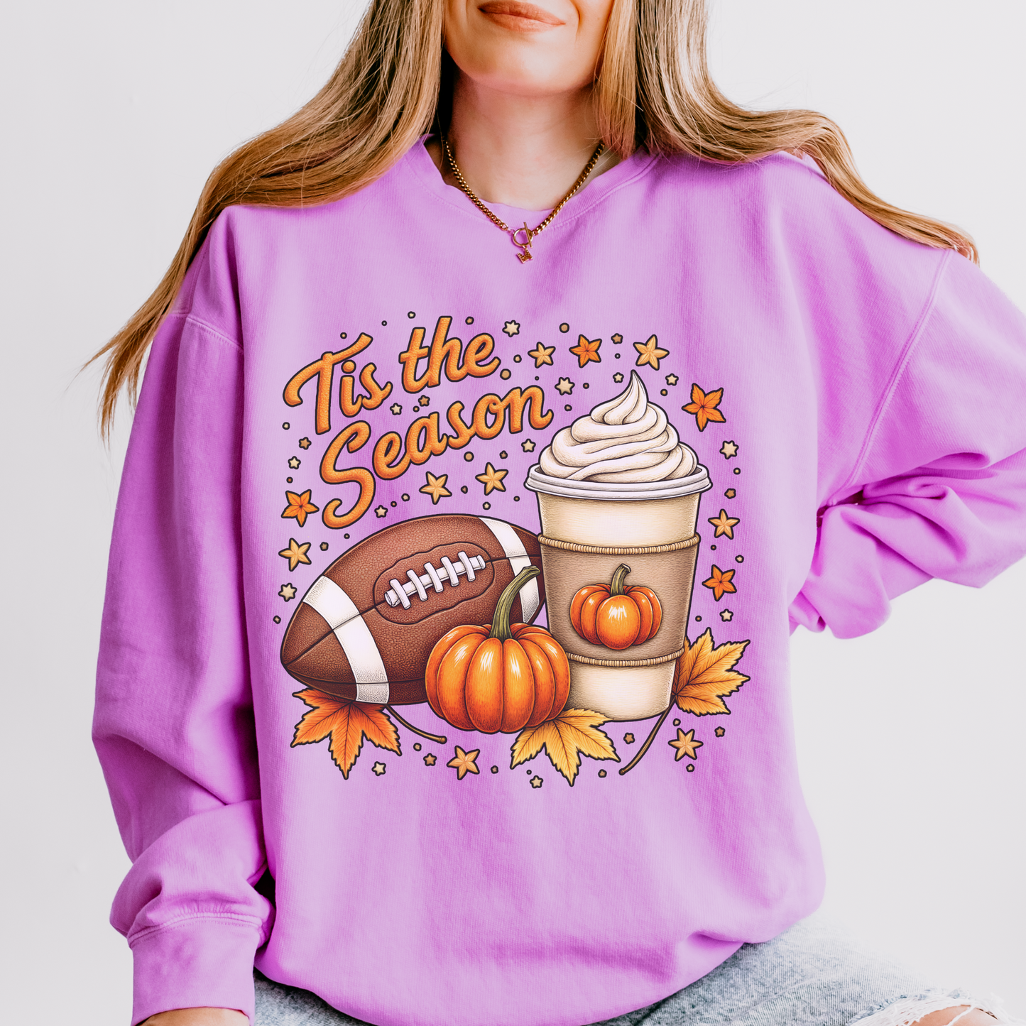 ‘Tis the Season Fall Sweatshirt – Pumpkin Spice, Football & Autumn Vibes Cozy Crewneck Pullover