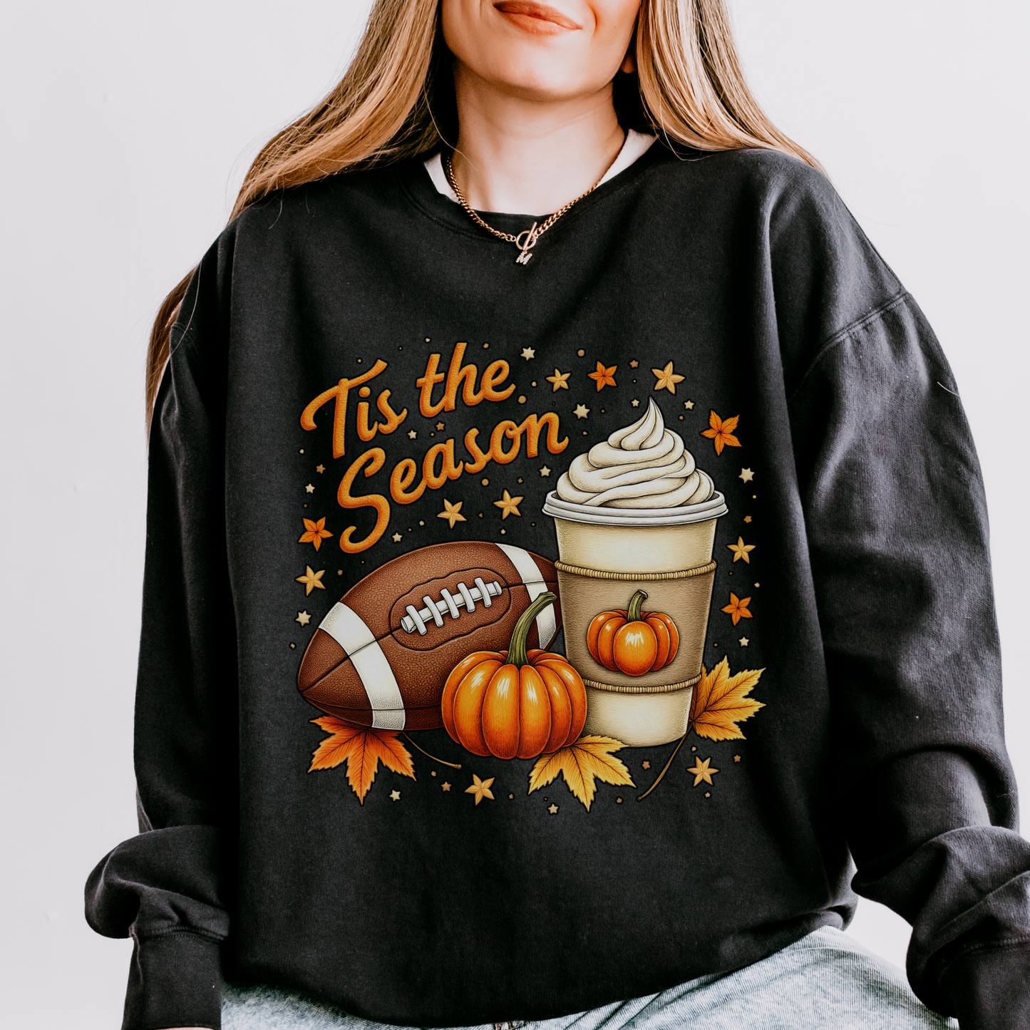 ‘Tis the Season Fall Sweatshirt – Pumpkin Spice, Football & Autumn Vibes Cozy Crewneck Pullover