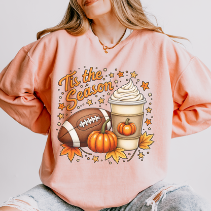 ‘Tis the Season Fall Sweatshirt – Pumpkin Spice, Football & Autumn Vibes Cozy Crewneck Pullover