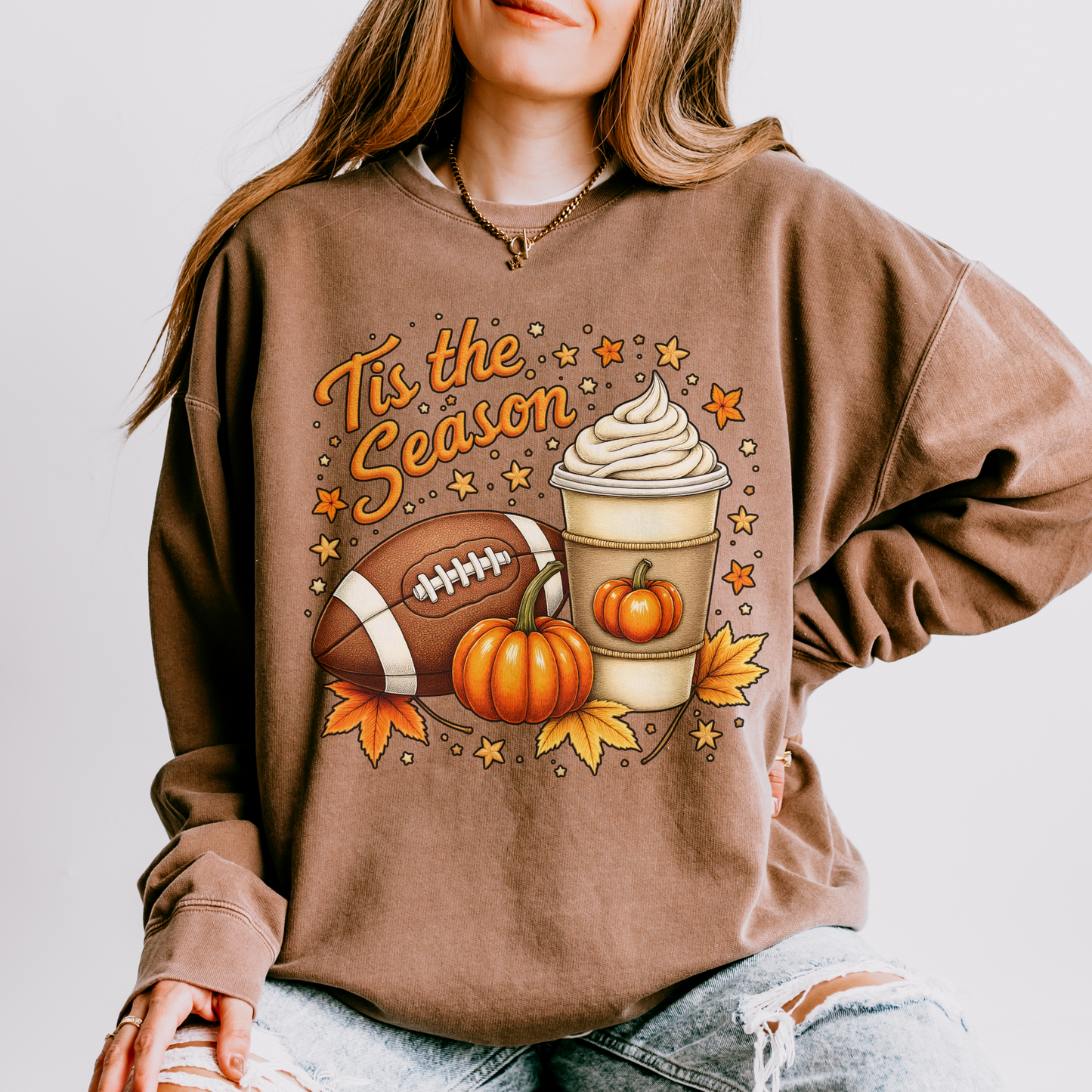 ‘Tis the Season Fall Sweatshirt – Pumpkin Spice, Football & Autumn Vibes Cozy Crewneck Pullover