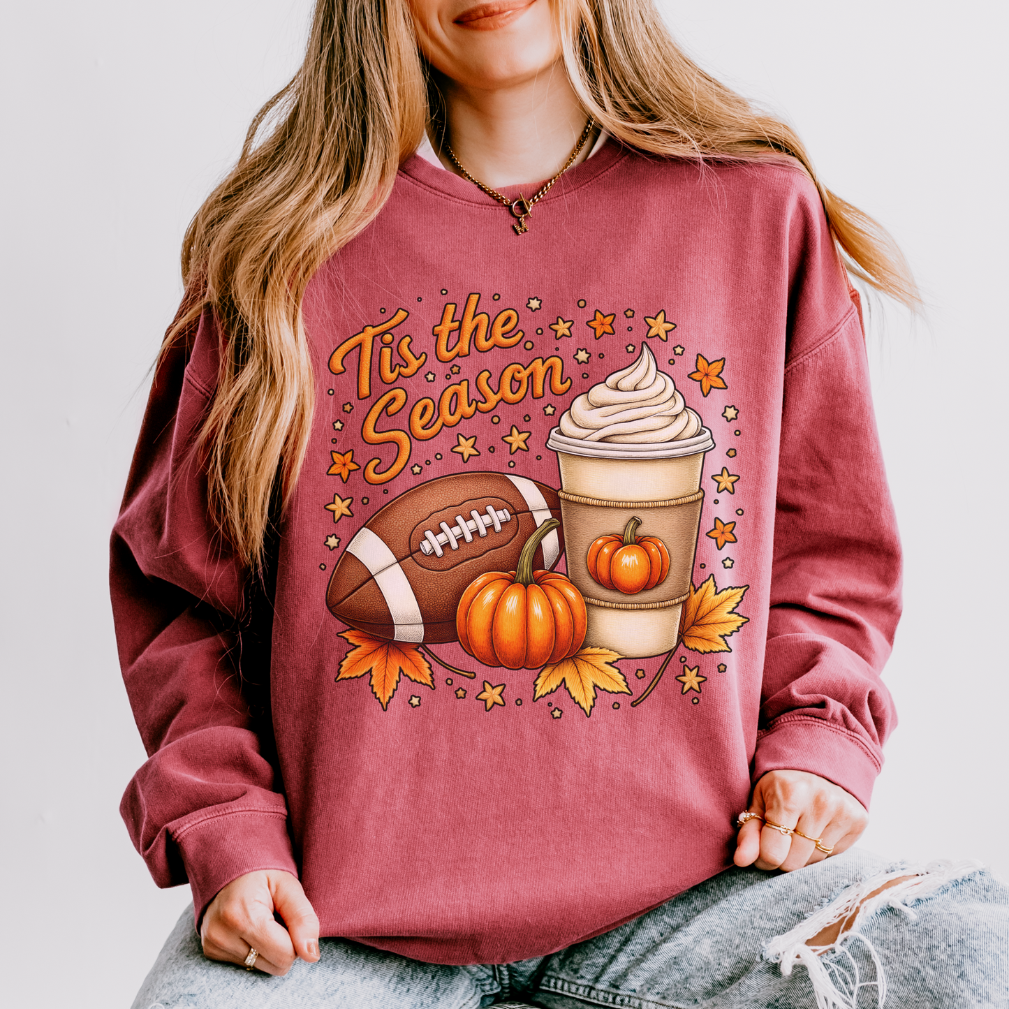 ‘Tis the Season Fall Sweatshirt – Pumpkin Spice, Football & Autumn Vibes Cozy Crewneck Pullover