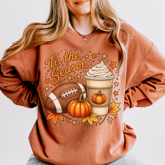‘Tis the Season Fall Sweatshirt – Pumpkin Spice, Football & Autumn Vibes Cozy Crewneck Pullover