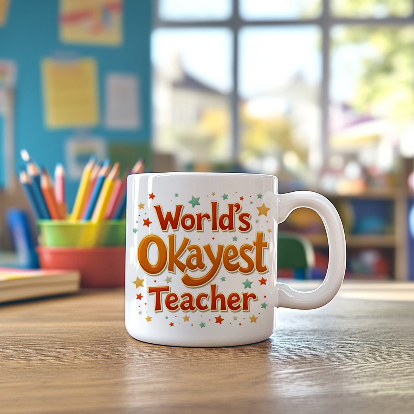 World’s Okayest Teacher Mug – Funny Teacher Appreciation Coffee Cup Gift for End of Year, Christmas, or Back to School
