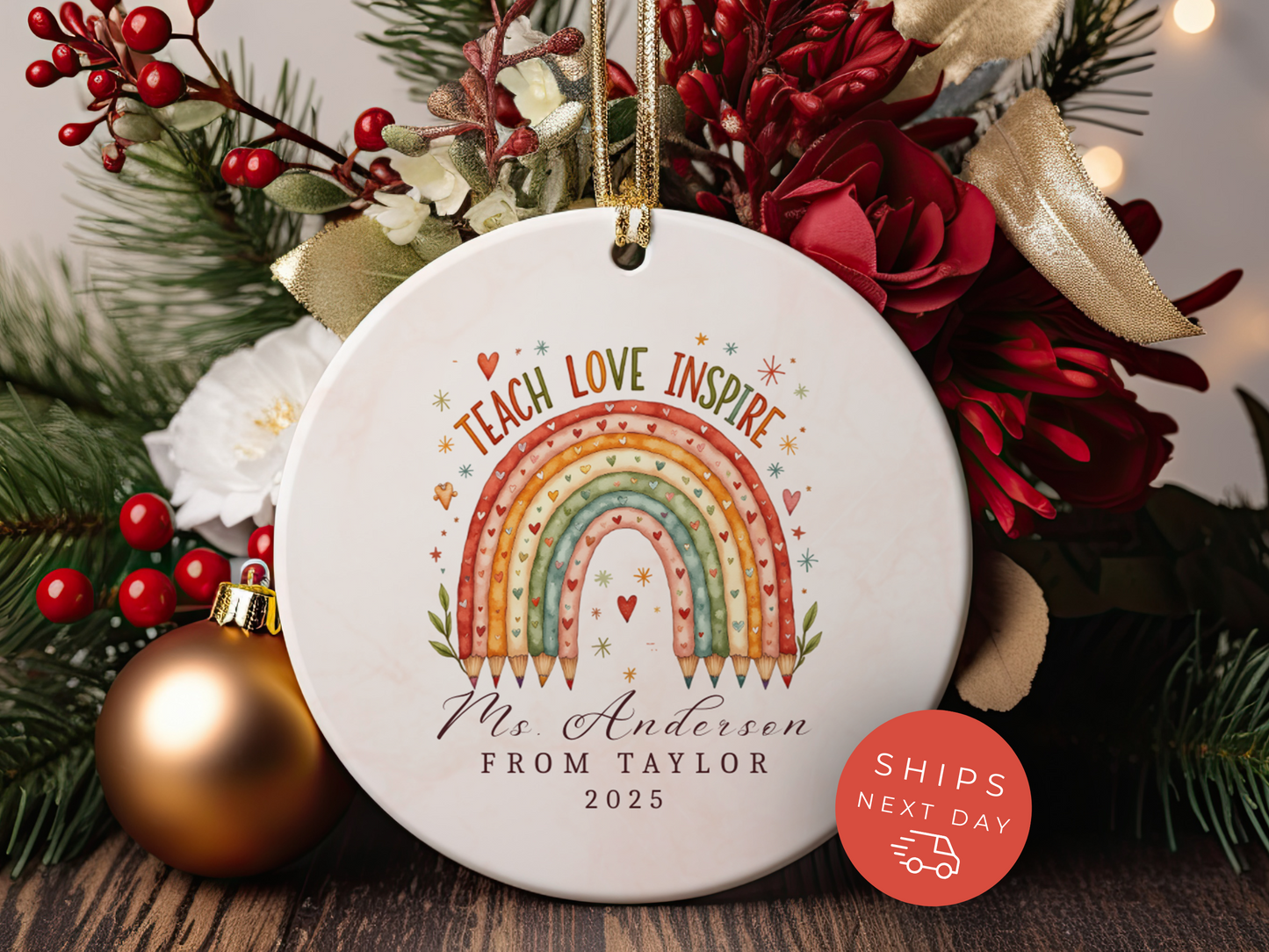 Personalized Teacher Ornament - Christmas Ornament for Teachers - Custom Name Gift