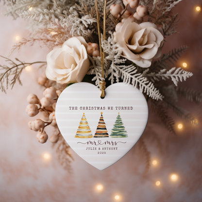 Personalized First Christmas Married Ornament – Custom Heart Ornament with Names & Year – Mr & Mrs Newlywed Christmas Keepsake