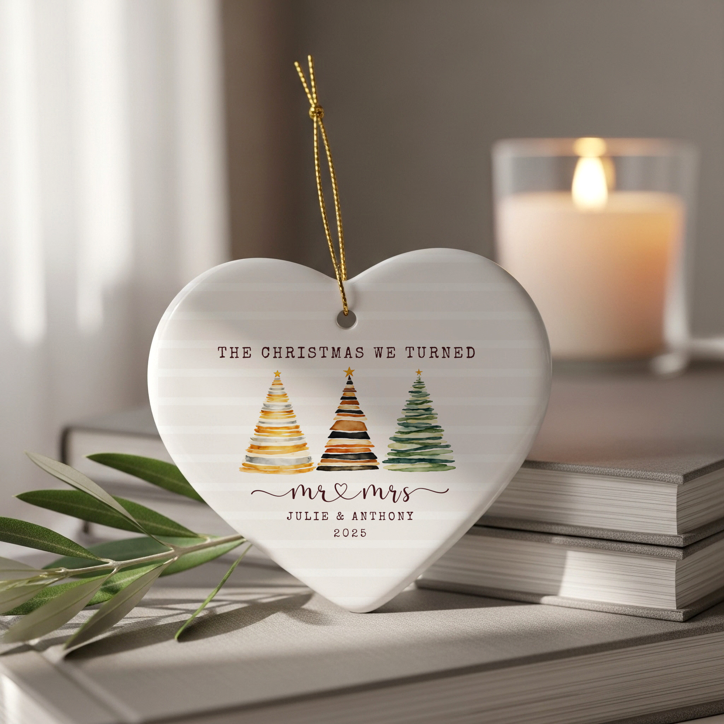 Personalized First Christmas Married Ornament – Custom Heart Ornament with Names & Year – Mr & Mrs Newlywed Christmas Keepsake