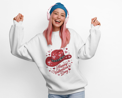 Valentine's Day Red Heart Cowboy Hat Sweatshirt