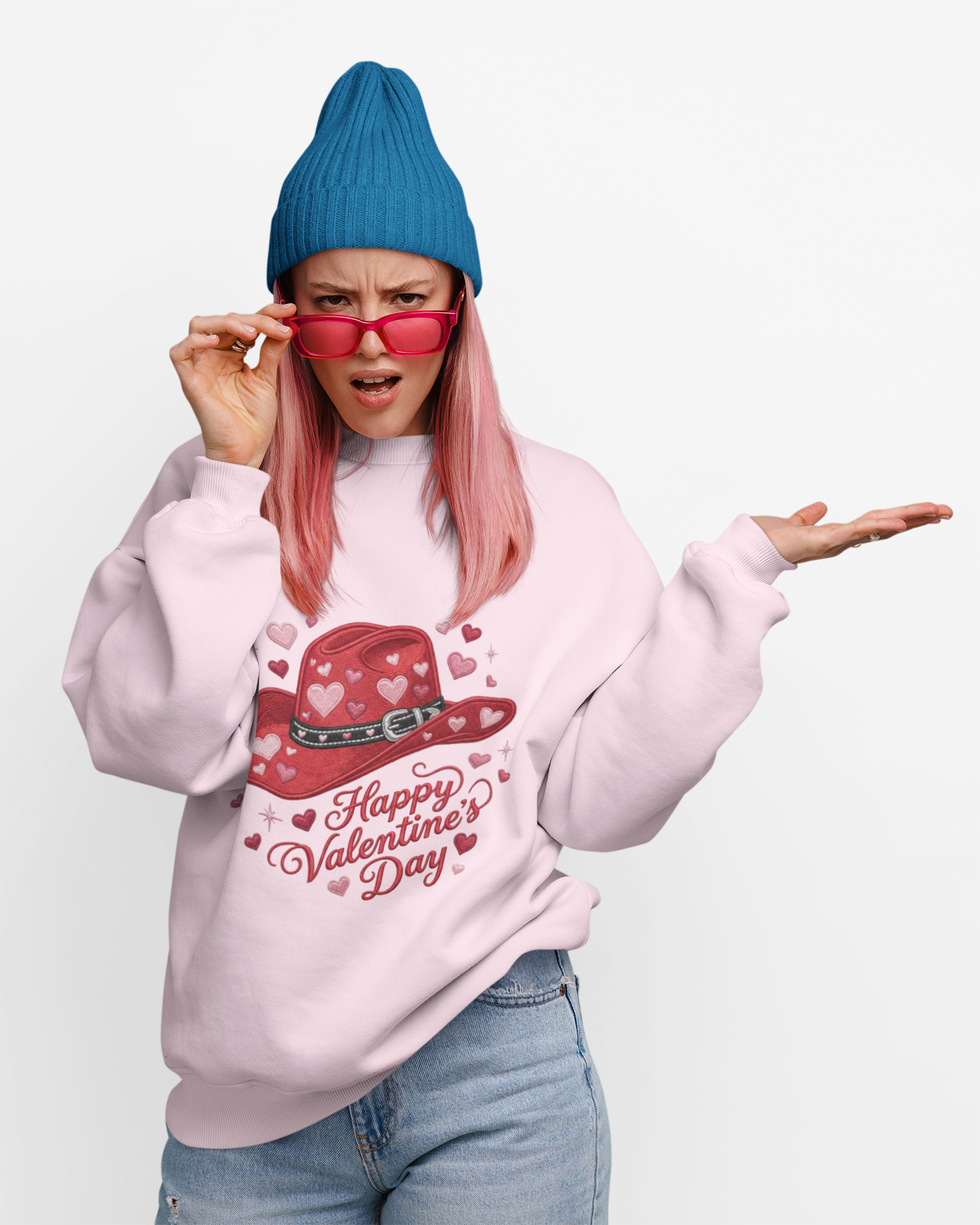 Valentine's Day Red Heart Cowboy Hat Sweatshirt