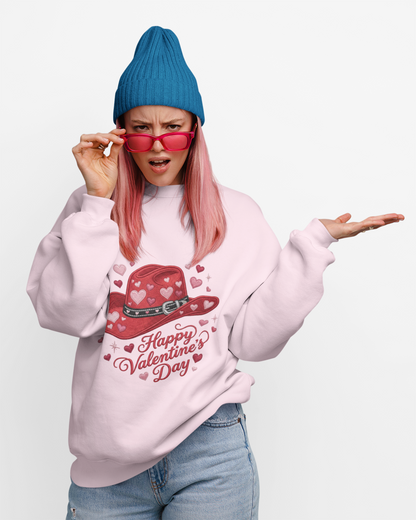 Valentine's Day Red Heart Cowboy Hat Sweatshirt