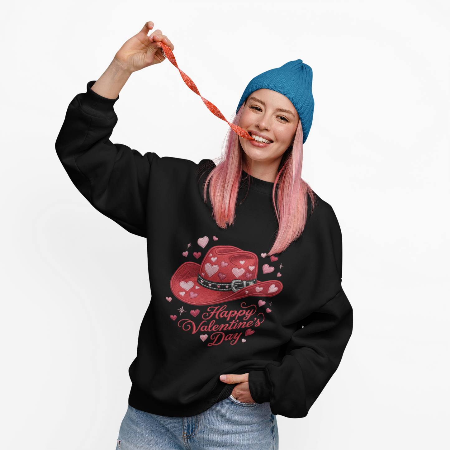 Valentine's Day Red Heart Cowboy Hat Sweatshirt