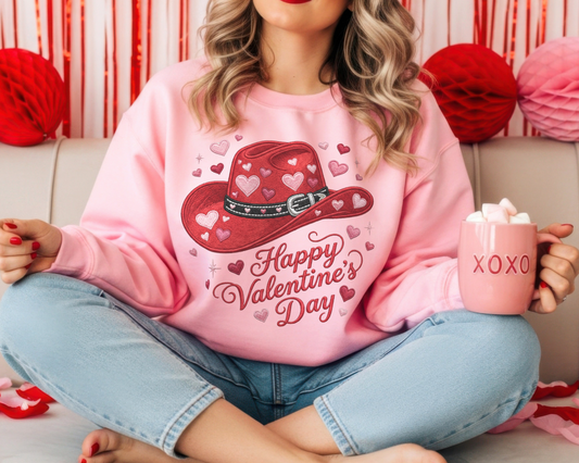 Valentine's Day Red Heart Cowboy Hat Sweatshirt