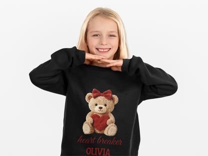 Heart Breaker Teddy Bear Personalized Kids Sweatshirt