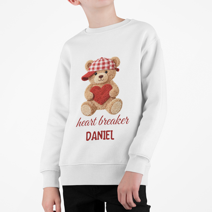 Heart Breaker Teddy Bear Personalized Kids (Boys) Sweatshirt