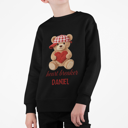 Heart Breaker Teddy Bear Personalized Kids (Boys) Sweatshirt