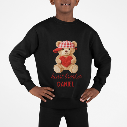 Heart Breaker Teddy Bear Personalized Kids (Boys) Sweatshirt