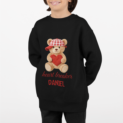 Heart Breaker Teddy Bear Personalized Kids (Boys) Sweatshirt