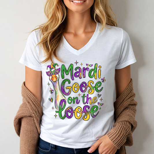 Mardi Goose on the Loose V-Neck Tee