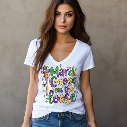Mardi Goose on the Loose V-Neck Tee