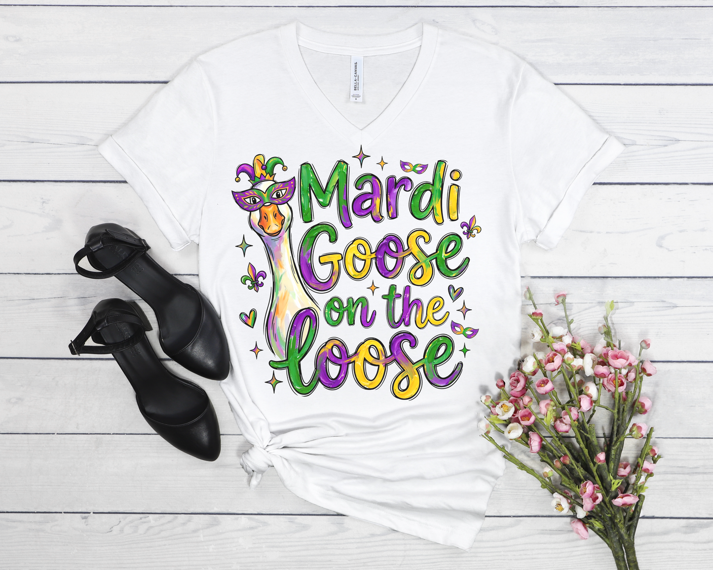 Mardi Goose on the Loose V-Neck Tee