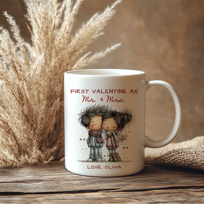First Valentine as Mr. & Mrs. Mug – Personalized Valentine’s Day Mug for Newlyweds