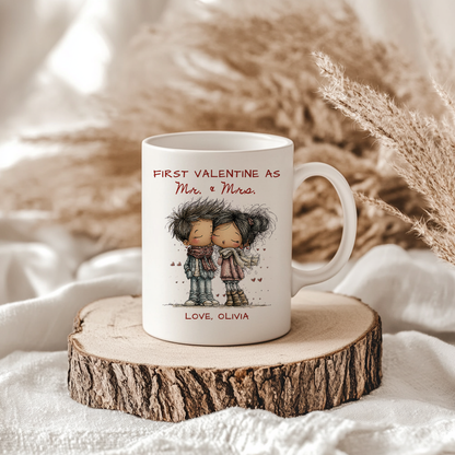 First Valentine as Mr. & Mrs. Mug – Personalized Valentine’s Day Mug for Newlyweds
