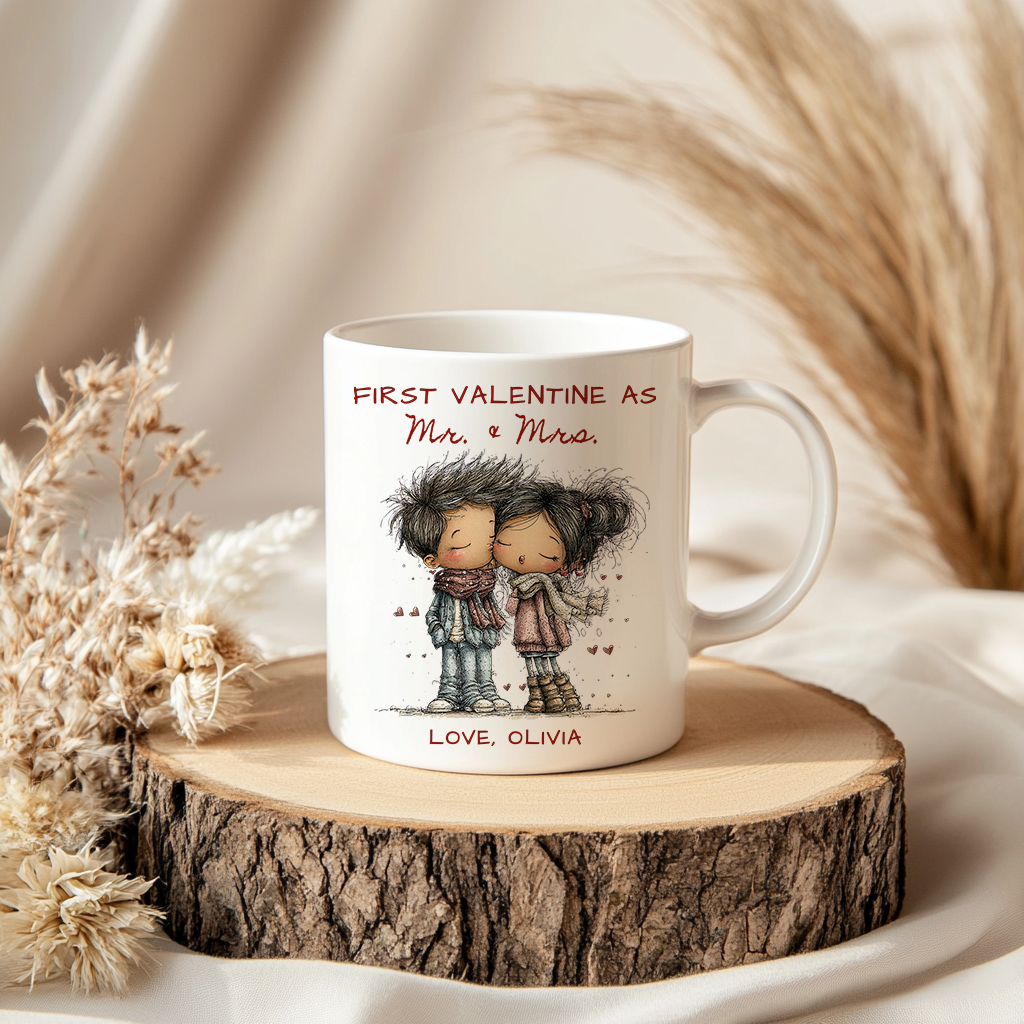 First Valentine as Mr. & Mrs. Mug – Personalized Valentine’s Day Mug for Newlyweds