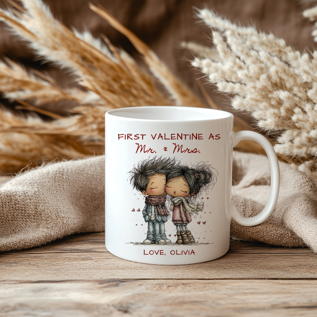 First Valentine as Mr. & Mrs. Mug – Personalized Valentine’s Day Mug for Newlyweds