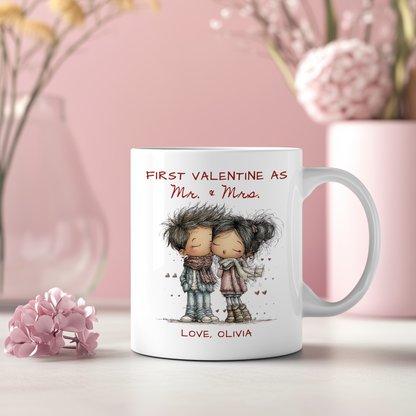 First Valentine as Mr. & Mrs. Mug – Personalized Valentine’s Day Mug for Newlyweds