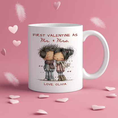 First Valentine as Mr. & Mrs. Mug – Personalized Valentine’s Day Mug for Newlyweds