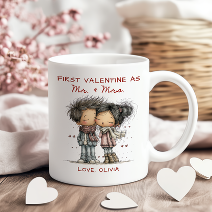 First Valentine as Mr. & Mrs. Mug – Personalized Valentine’s Day Mug for Newlyweds