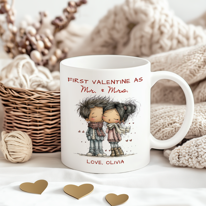 First Valentine as Mr. & Mrs. Mug – Personalized Valentine’s Day Mug for Newlyweds