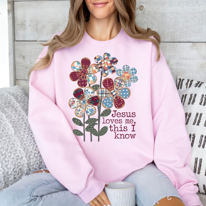 Faith Sweatshirt – “Jesus Loves Me, This I Know” Christian Floral Sweatshirt