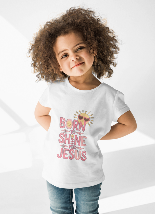 Worship Tee for Kids – “Born to Shine for Jesus” Toddler & Youth Christian T-Shirt