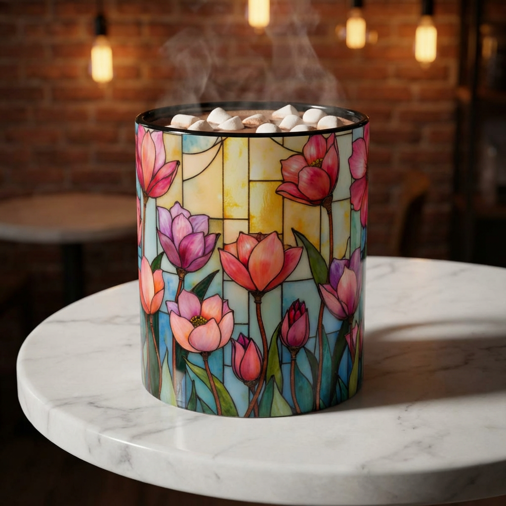 Stained Glass Tulip Mug – Floral Coffee Mug | Botanical Art Mug | Mother's Day, Birthday, Easter Gift for Her | 11oz & 15oz Accent Coffee Mug